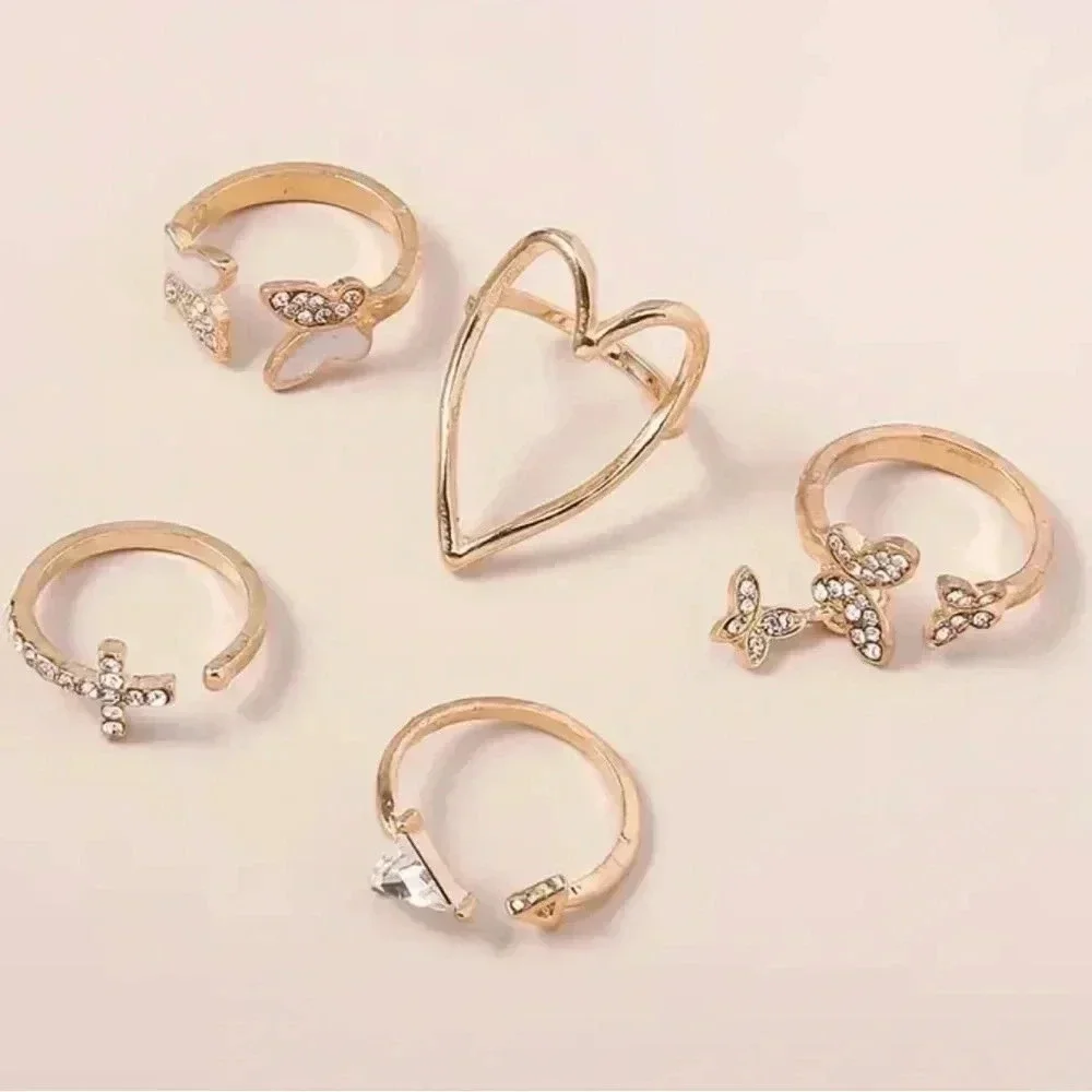 Ring 5 pcs set random rhinestones